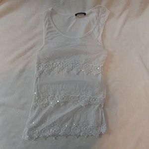 White Tank with mess/lace overlay